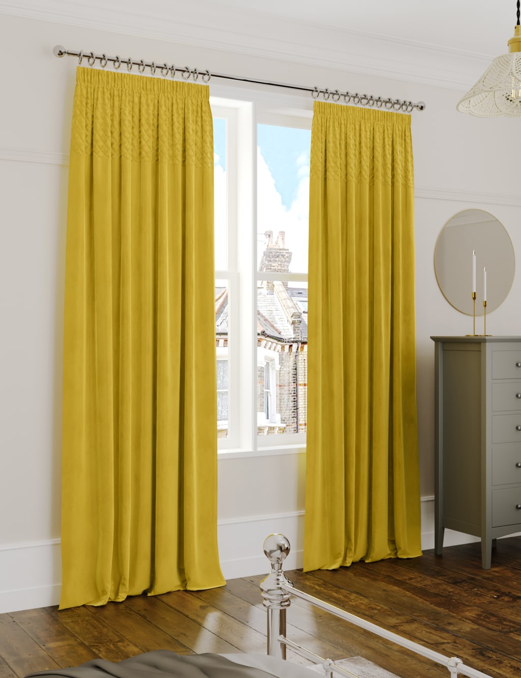 Velvet Pencil Pleat Quilted Thermal Curtains image 1