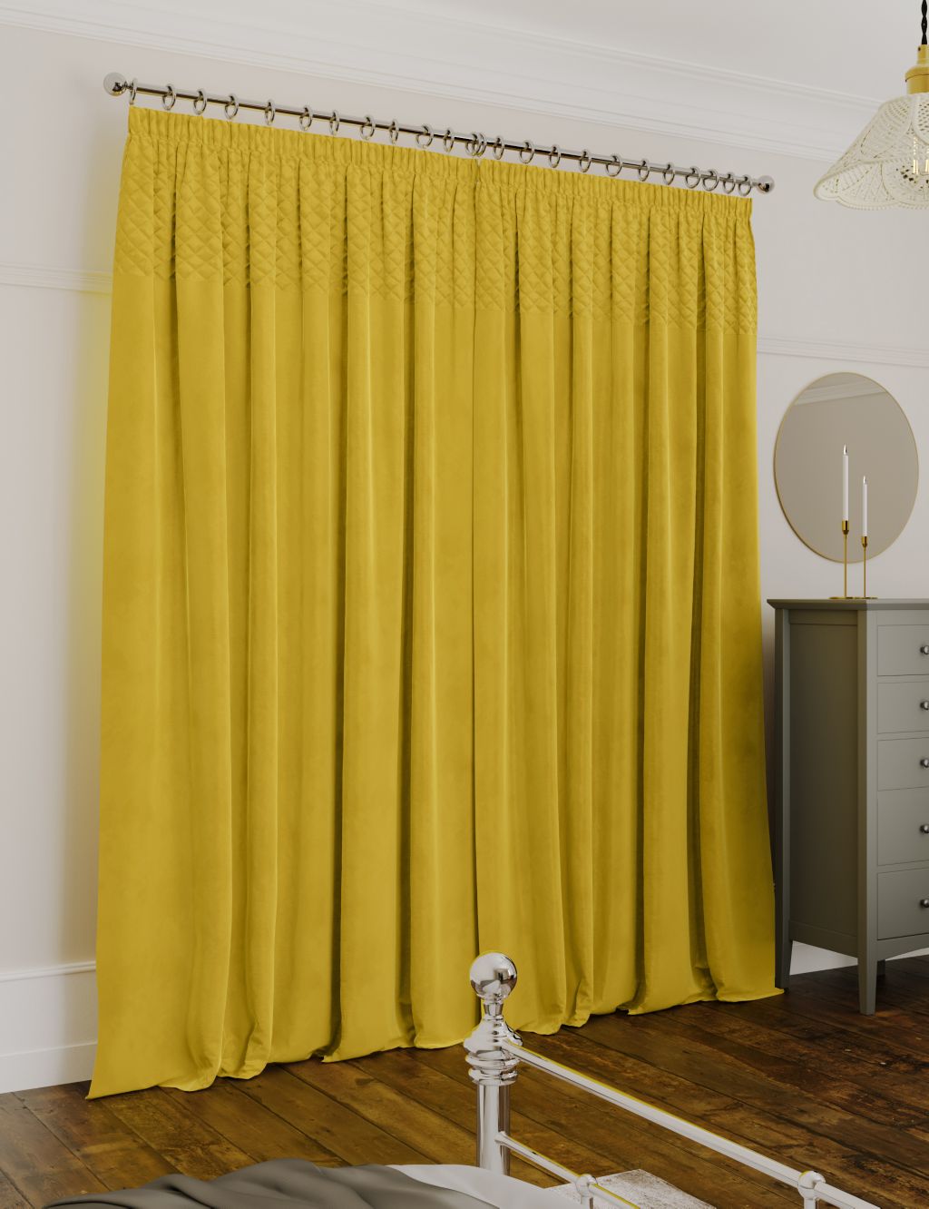 Velvet Pencil Pleat Quilted Thermal Curtains image 2