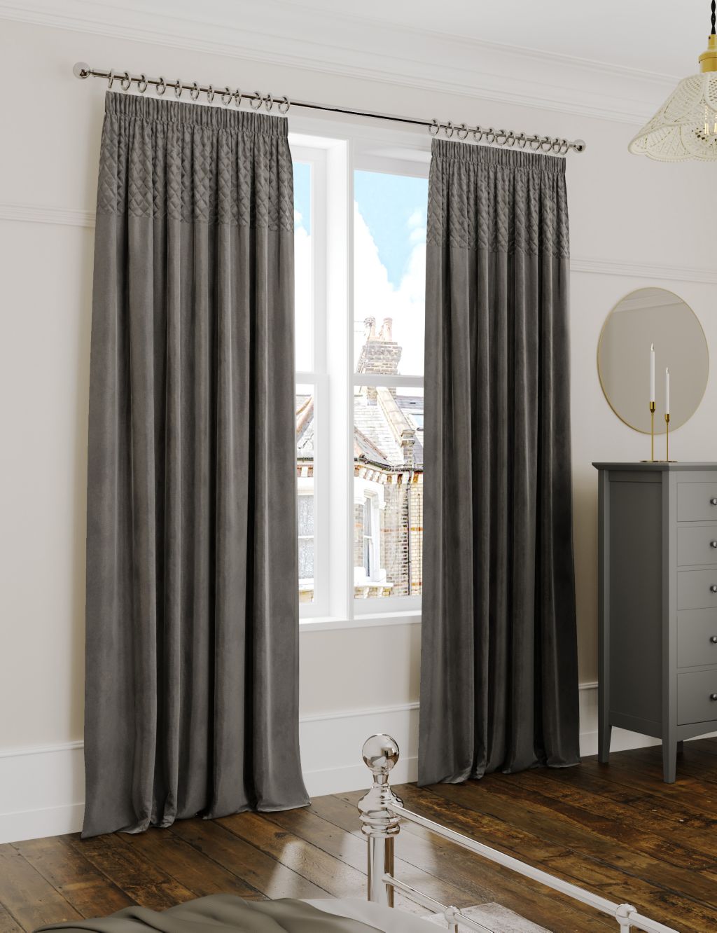 Velvet Pencil Pleat Quilted Thermal Curtains image 1