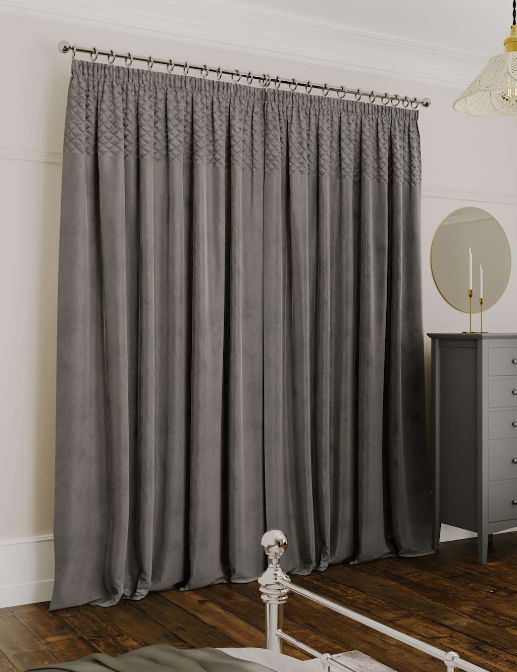 Velvet Pencil Pleat Quilted Thermal Curtains image 2