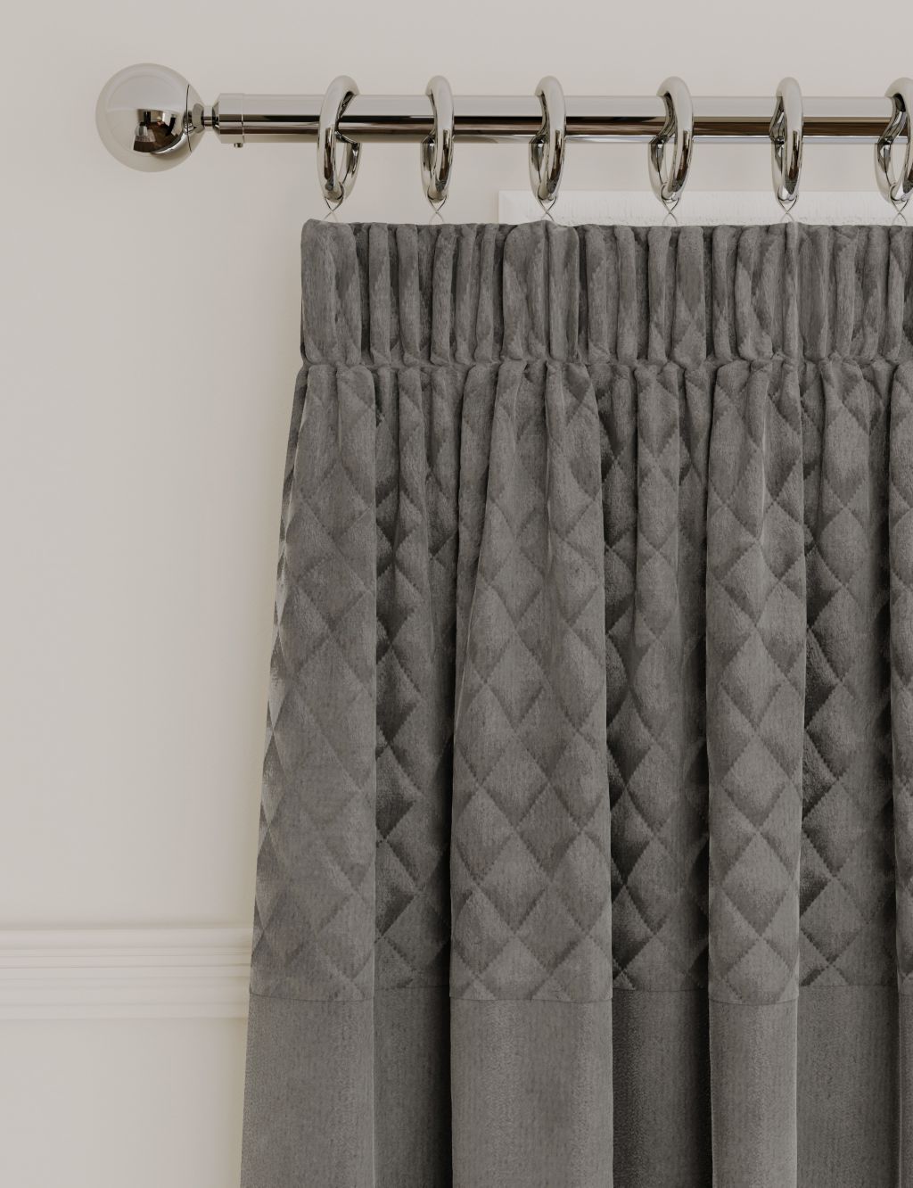 Velvet Pencil Pleat Quilted Thermal Curtains image 3