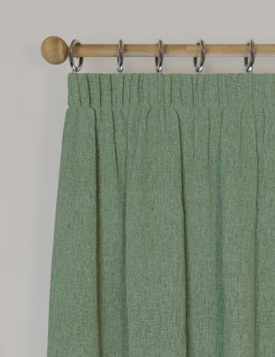 M&S Brushed Pencil Pleat Blackout Temperature Smart Curtains - EW72 - Sage, Sage,Dark Red,Teal,Light