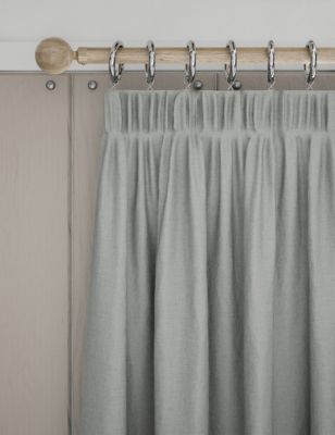 M&S Brushed Pencil Pleat Blackout Temperature Smart Curtains - NAR72 - Grey, Grey,Neutral