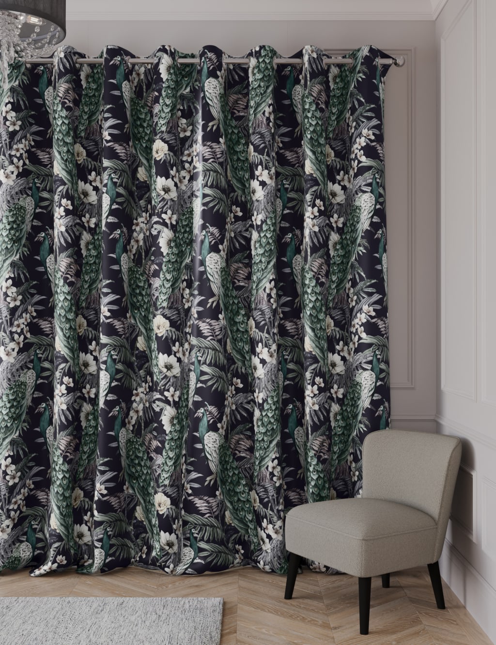 Velvet Peacock Eyelet Thermal Curtains image 2