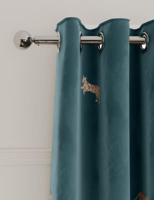 

M&S Collection Velvet Embroidered Leopard Thermal Eyelet Curtains - Teal, Teal