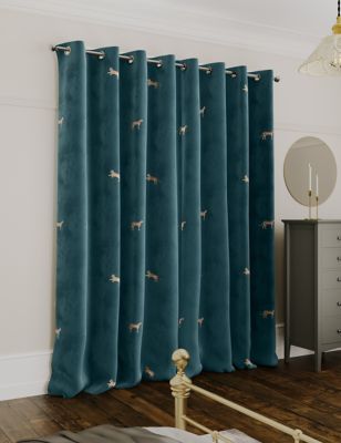 M&S Collection Velvet Embroidered Leopard Thermal Eyelet Curtains - Teal