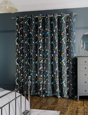 Velvet Spring Bird Eyelet Thermal Curtains - DK