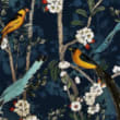 Velvet Spring Bird Eyelet Thermal Curtains - navy