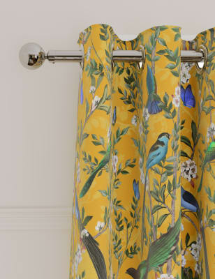 

M&S Collection Cortinas térmicas con ojales de terciopelo con diseño de aves primaverales - Ochre, Ochre