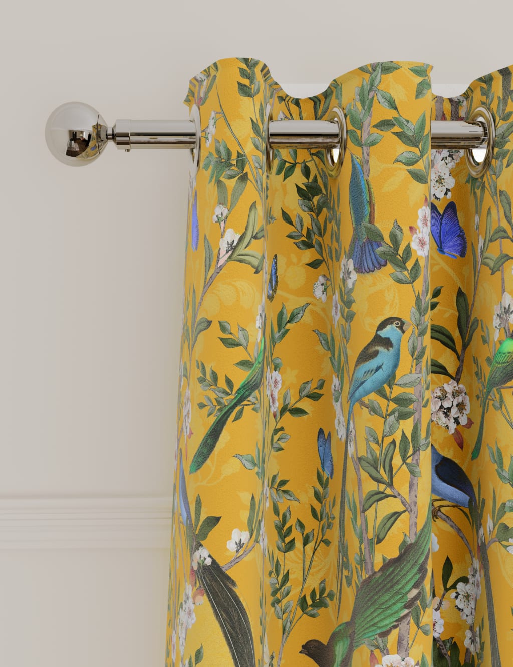 Velvet Spring Bird Eyelet Thermal Curtains image 1