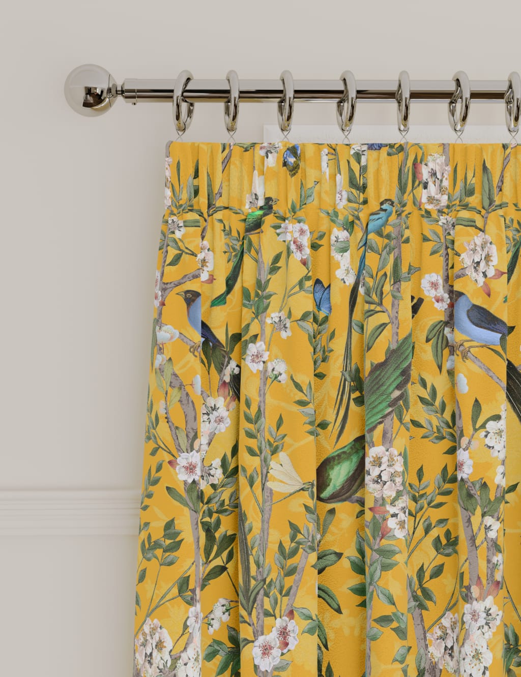 Velvet Spring Bird Pencil Pleat Thermal Curtains image 3