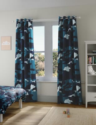 

M&S Collection Camo Print Eyelet Blackout Kids' Curtains - Blue Mix, Blue Mix