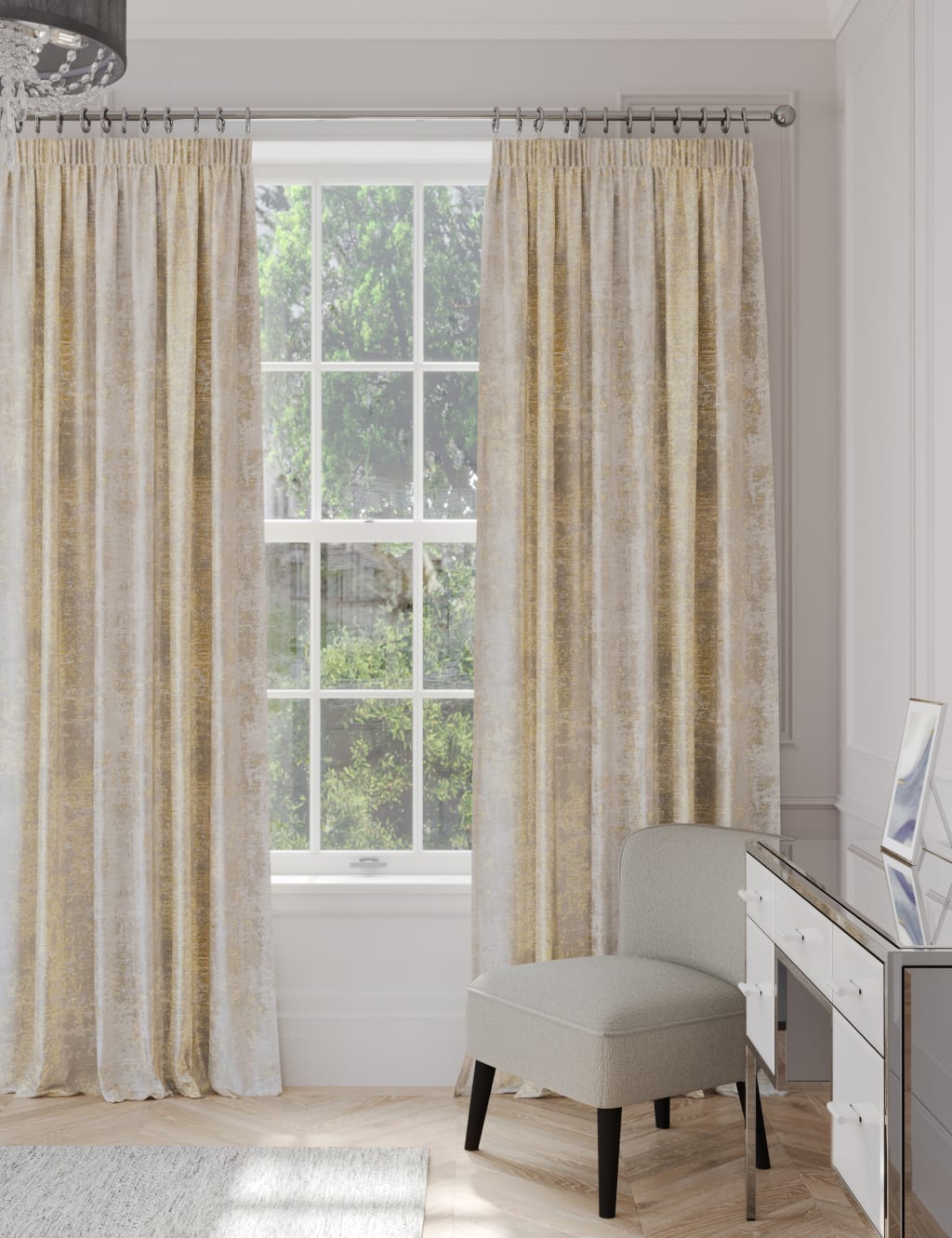 Textured Shimmer Pencil Pleat Curtains image 1
