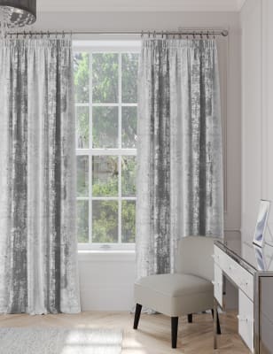 

M&S Collection Textured Shimmer Pencil Pleat Curtains - Silver, Silver