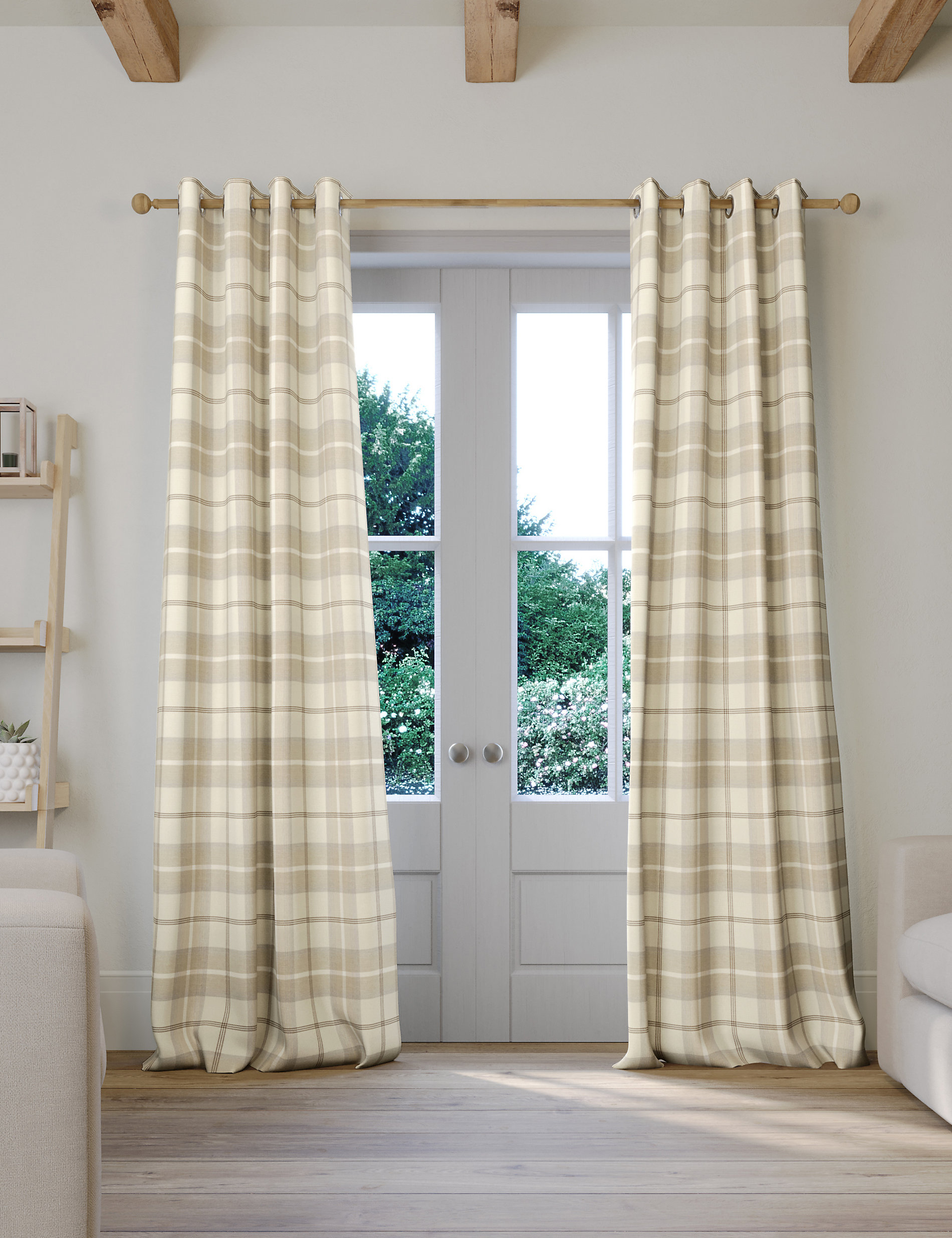 Brushed Woven Checked Eyelet Curtains