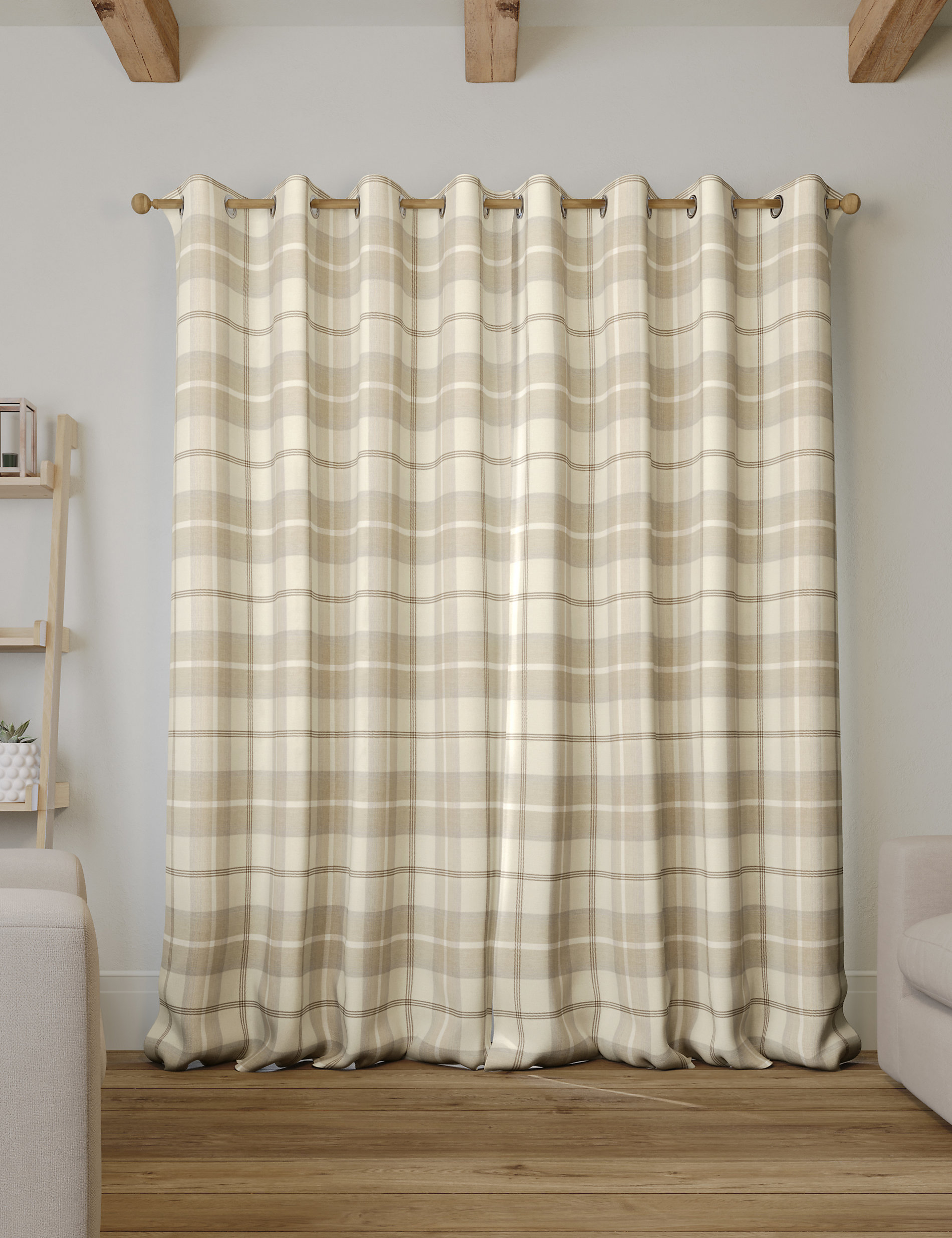 Brushed Woven Checked Eyelet Curtains