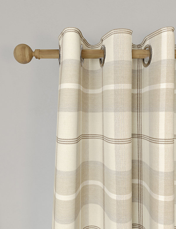 Brushed Woven Checked Eyelet Curtains - DK