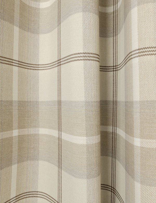 Brushed Woven Checked Eyelet Curtains - DK