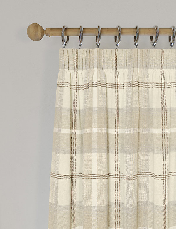 Brushed Woven Checked Pencil Pleat Curtains - GR