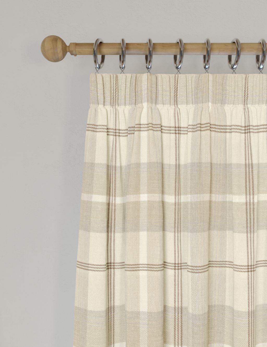 Brushed Woven Checked Pencil Pleat Curtains image 1
