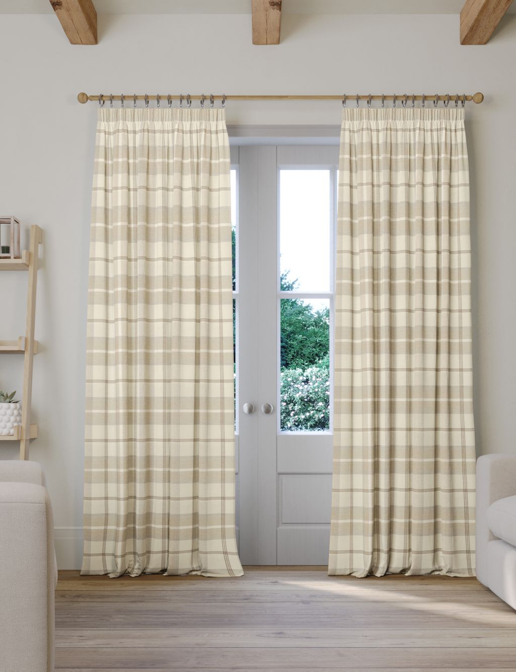 Brushed Woven Checked Pencil Pleat Curtains image 3