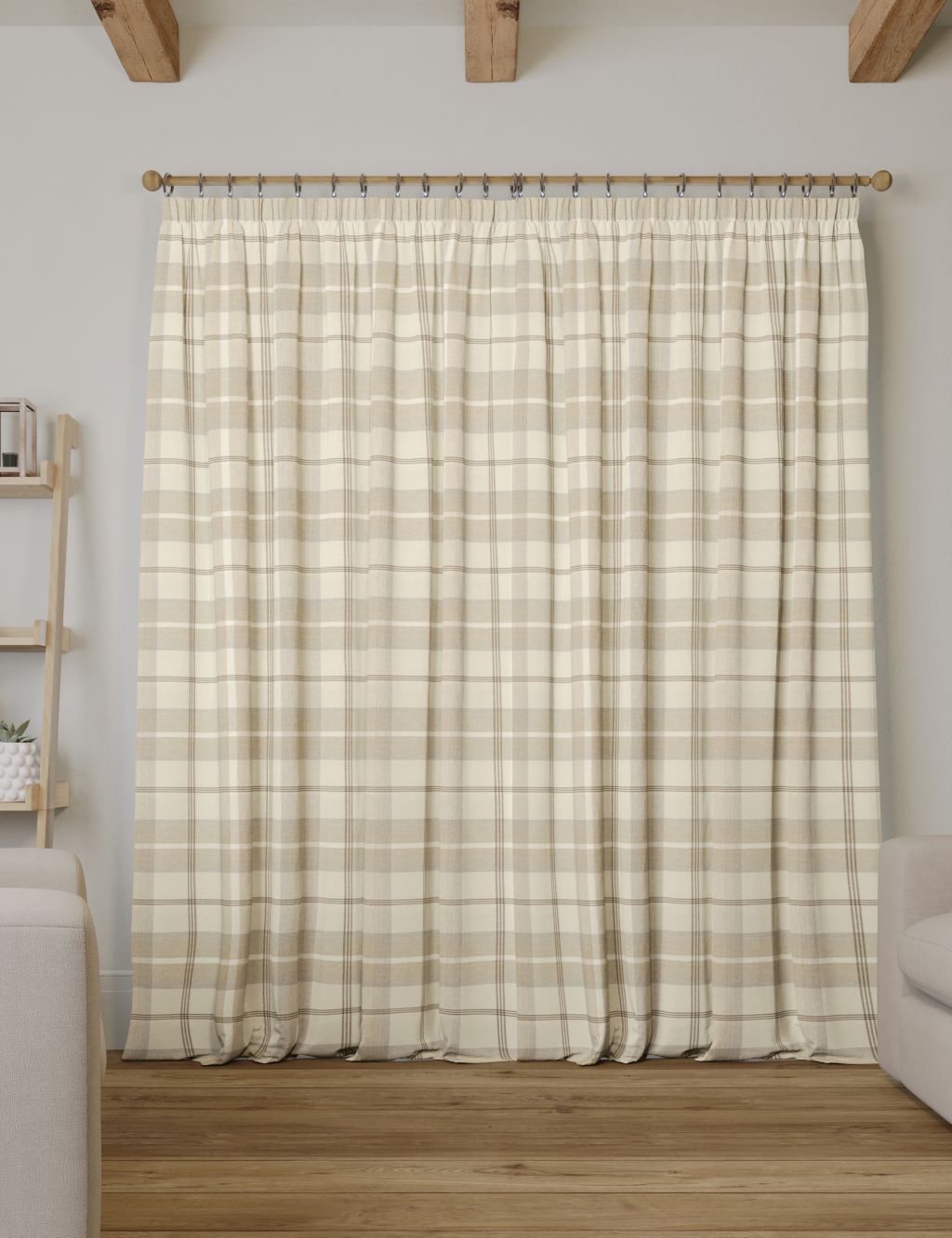Brushed Woven Checked Pencil Pleat Curtains image 4
