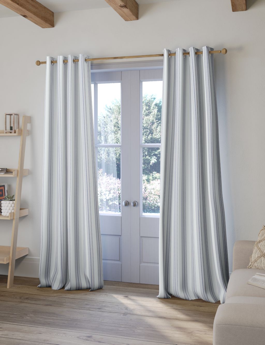 Woven Striped Eyelet Curtains image 1