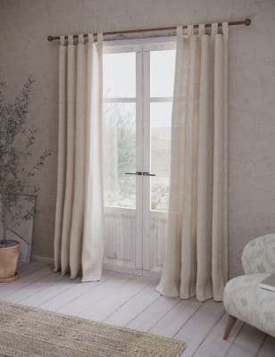 

M&S X Fired Earth Acapulco Sheer Embroidered Tab Top Curtains - Weald Green, Weald Green