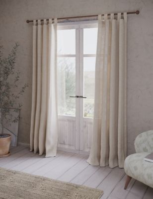 M&S X Fired Earth Acapulco Sheer Embroidered Tab Top Curtains - WDR72 - Weald Green, Weald Green,Nat