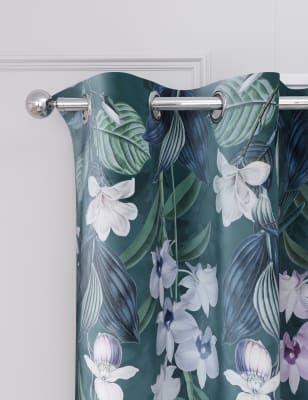 

M&S Collection Cortinas opacas térmicas con ojales de terciopelo y diseño de colibríes - Teal, Teal