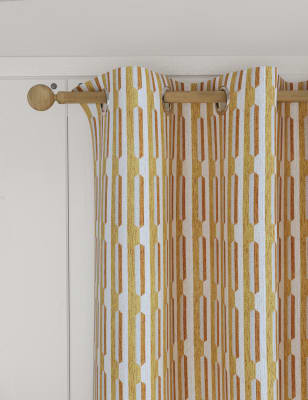 

M&S Collection Chenille Geometric Eyelet Curtains - Ochre, Ochre