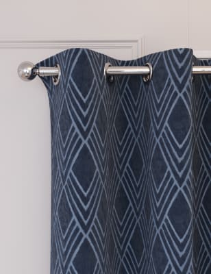 

M&S Collection Velvet Geometric Eyelet Curtains - Navy, Navy