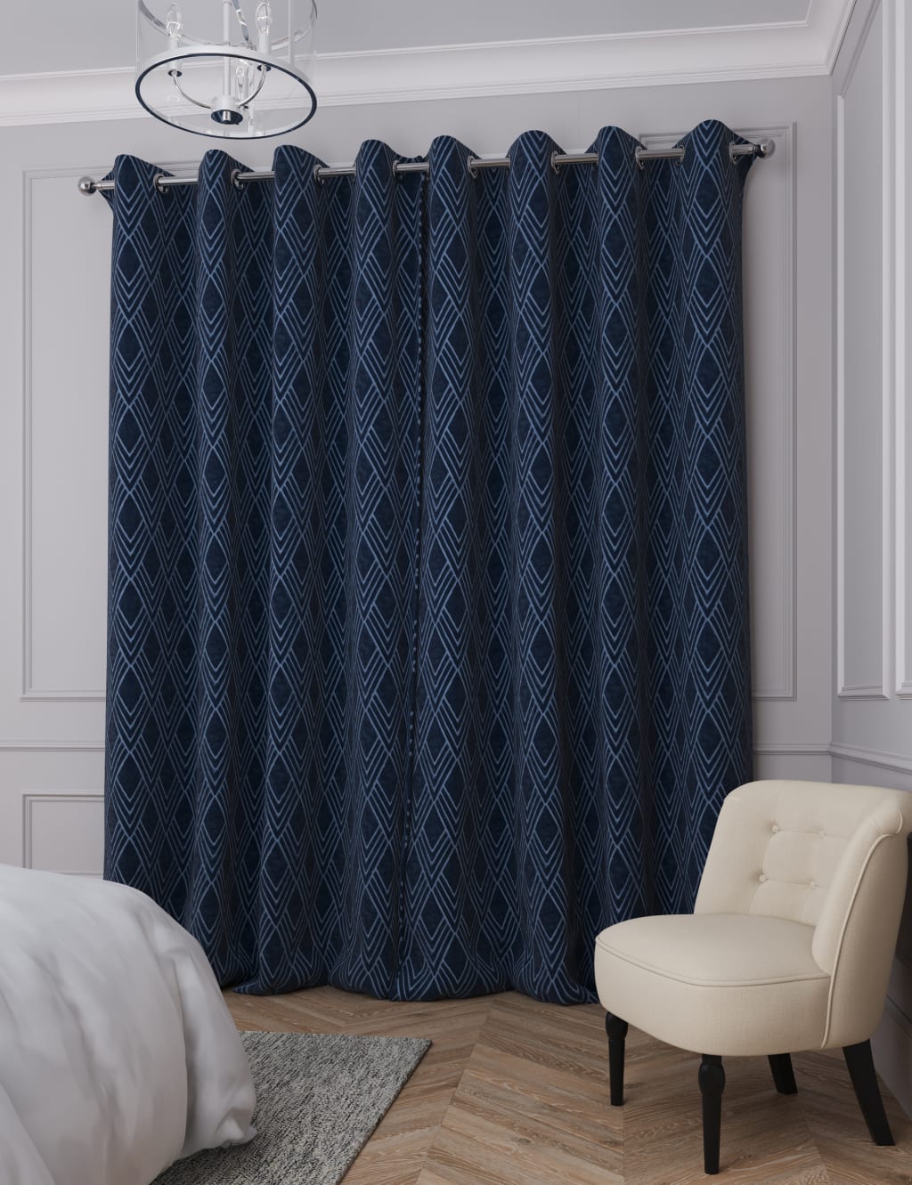 Velvet Geometric Eyelet Curtains image 4