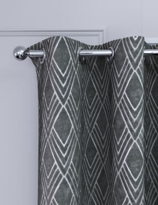 

M&S Collection Velvet Geometric Eyelet Curtains - Grey, Grey