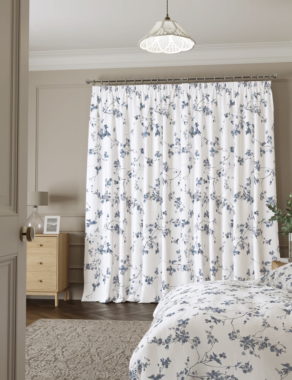 Sateen Cherry Blossom Pencil Pleat Blackout Curtains image 4