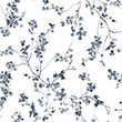 Sateen Cherry Blossom Pencil Pleat Blackout Curtains - blue