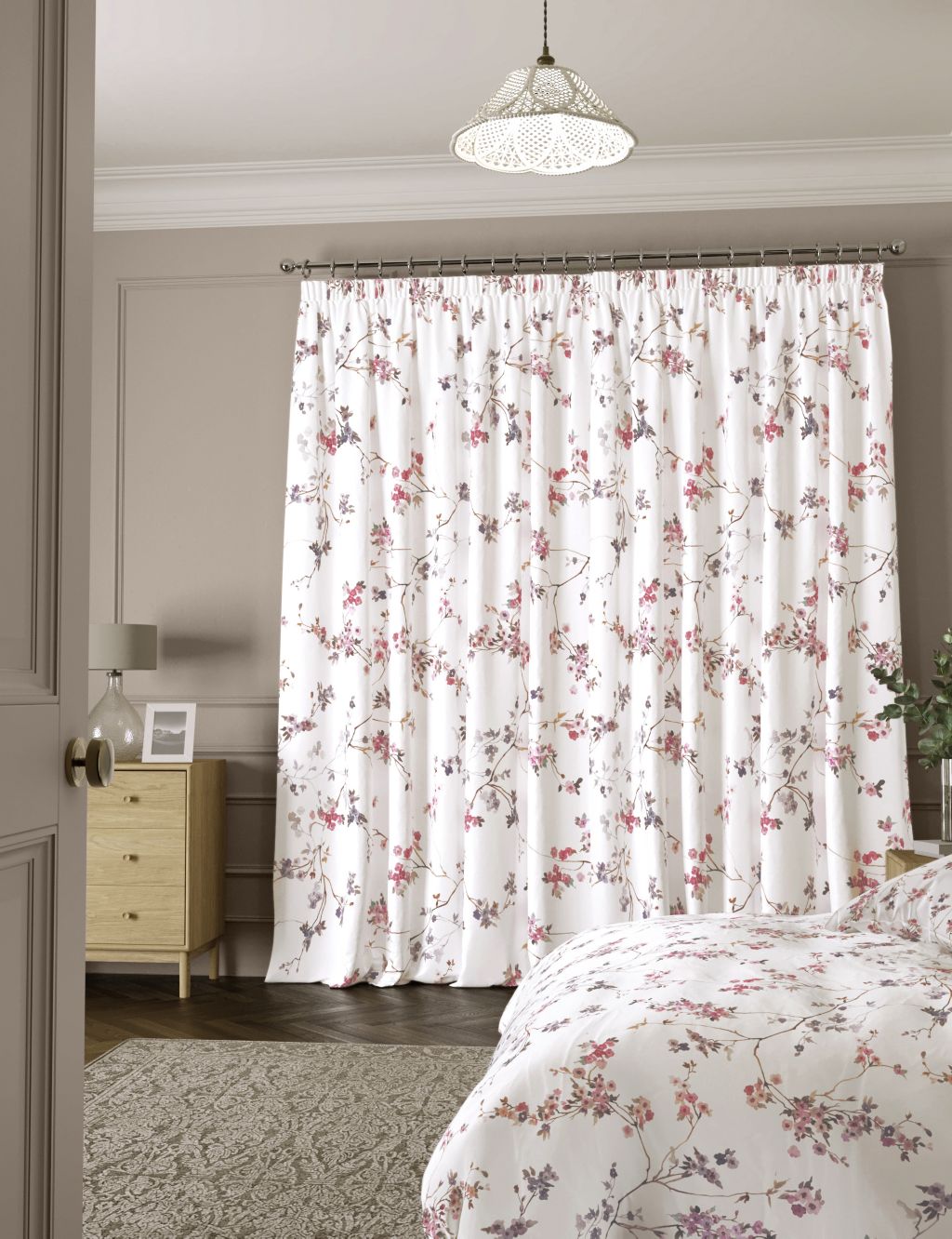 Sateen Cherry Blossom Pencil Pleat Blackout Curtains image 4