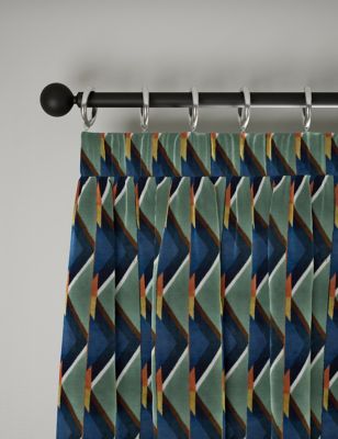 Velvet Geometric Pencil Pleat Curtains