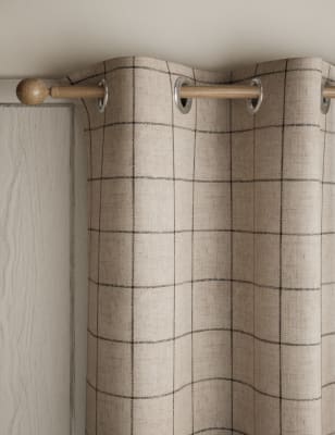 M&S Windowpane Eyelet Blackout Curtains - EW90 - Natural, Natural