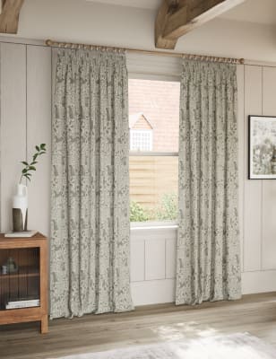 M&S Woodland Pencil Pleat Curtains - NAR54 - Grey, Grey