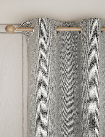 M&S Collection Herringbone Eyelet Blackout Curtains - Wdr90 - Grey, Grey
