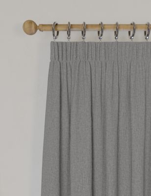 M&S Brushed Pencil Pleat Blackout Ultra Temperature Smart Curtains - WDR90 - Light Grey, Light Grey,