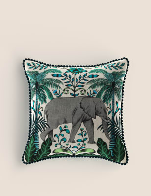 

M&S Collection Cojín de mezcla de algodón con estampado de elefante - Mezcla De Tonos Azules, Mezcla De Tonos Azules
