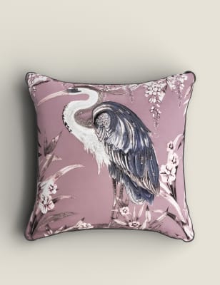 

M&S Collection Velvet Crane Embroidered Cushion - Lilac, Lilac