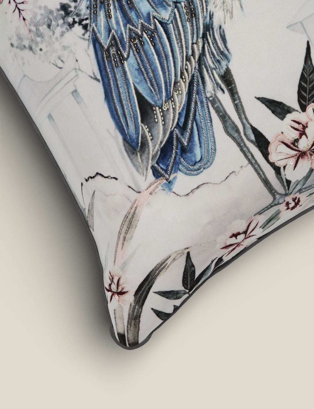 Velvet Crane Embroidered Cushion image 2