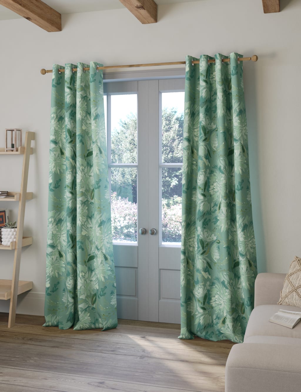 Pure Cotton Watercolour Eyelet Curtains image 1