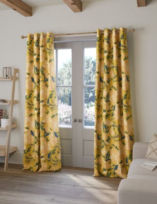 

M&S Collection Cortinas con ojales 100% algodón con estampado de acuarela - Ochre, Ochre