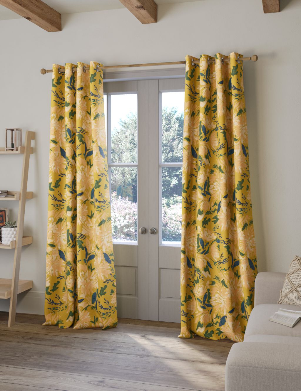 Pure Cotton Watercolour Eyelet Curtains image 1