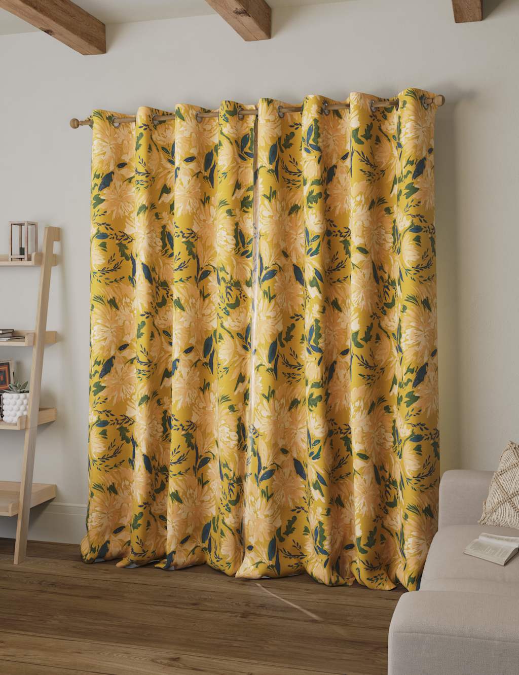 Pure Cotton Watercolour Eyelet Curtains image 3