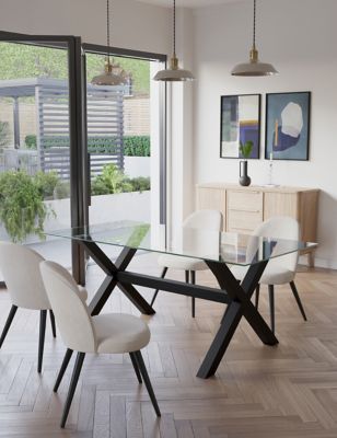 M&S Colby 6 Seater Glass Dining Table - Black, Black,Oak